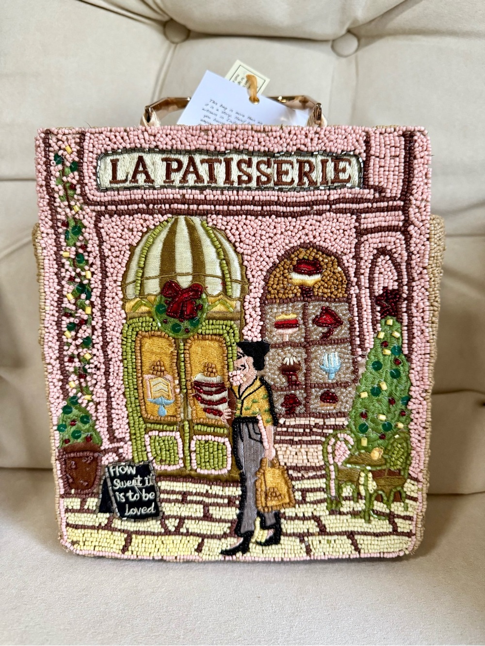 Beaded Tote Bag in Pink La Patissere